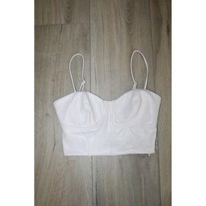 Express Women Off White Faux Leather Corset Bustier Top Small Sweetheart Neck